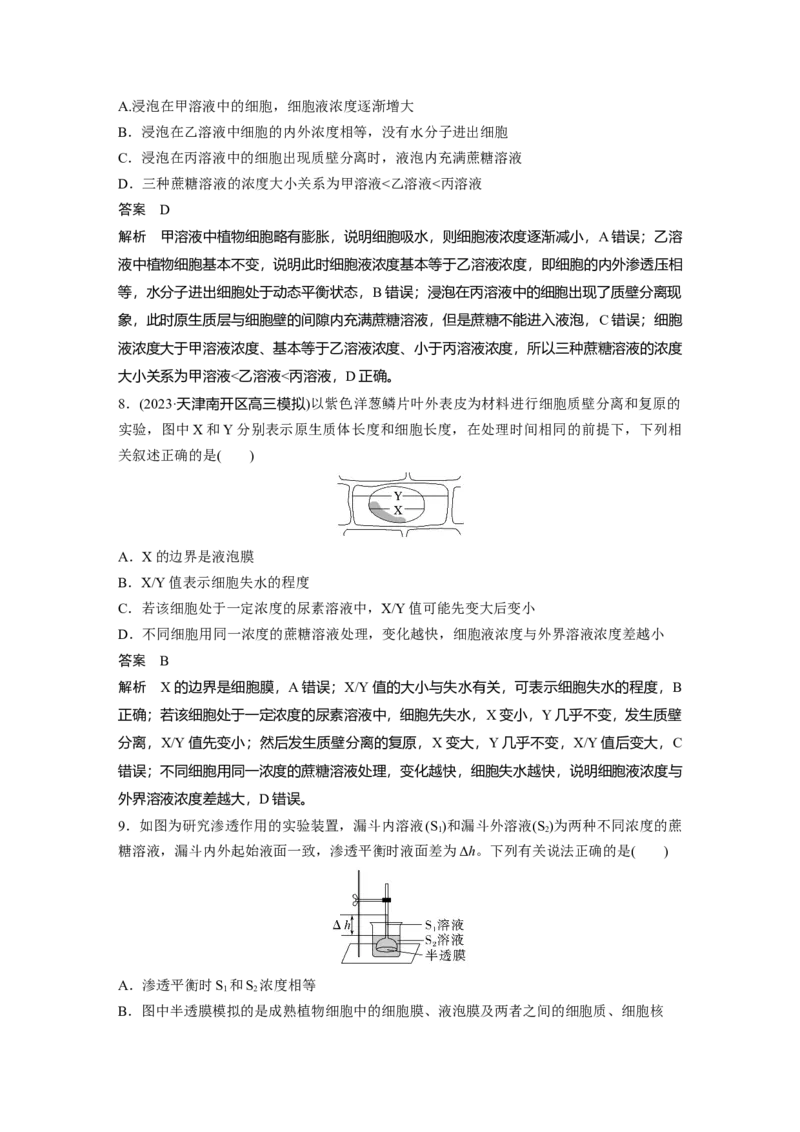 2024年高考生物一轮复习（新人教版）第2单元　第4课时　水进出细胞的原理_09高考生物_2024年新高考资料_1.2024一轮复习_2024年高考生物一轮复习讲义（新人教版）