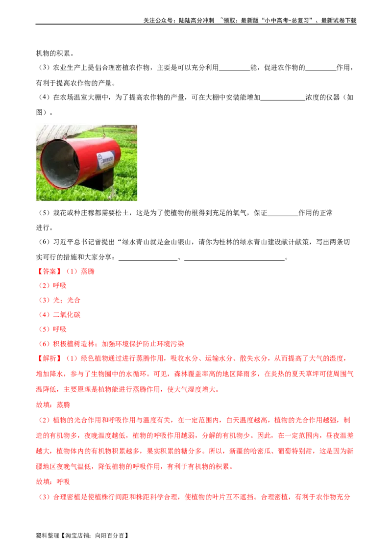 专题07绿色植物的光合作用（习题精练）（解析版）_02中考总复习（2026版更新中）_08-生物-中考总复习_2024年中考复习资料_一轮复习_配套练习（原卷版+解析版）_答案解析版