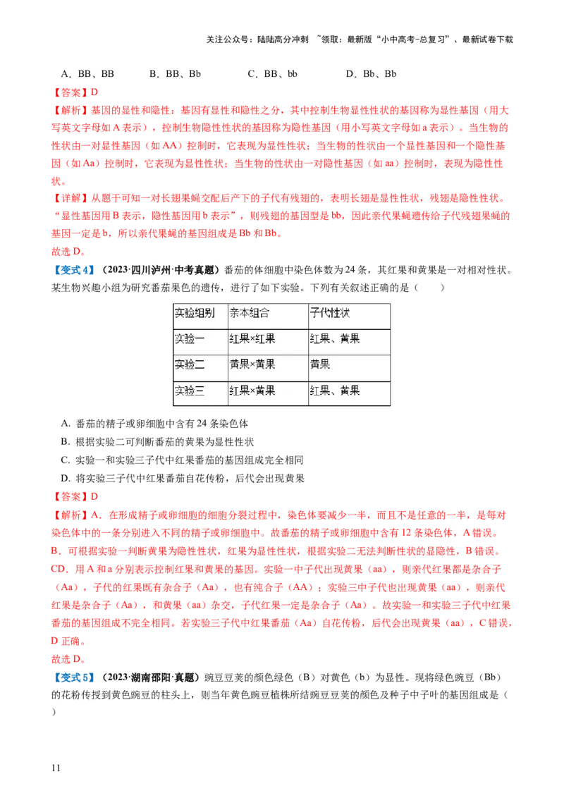 专题21生物的遗传和变异（讲义）（解析版）_02中考总复习（2026版更新中）_08-生物-中考总复习_2024年中考复习资料_一轮复习_❤2024年中考生物一轮复习讲练测（全国通用）_讲义