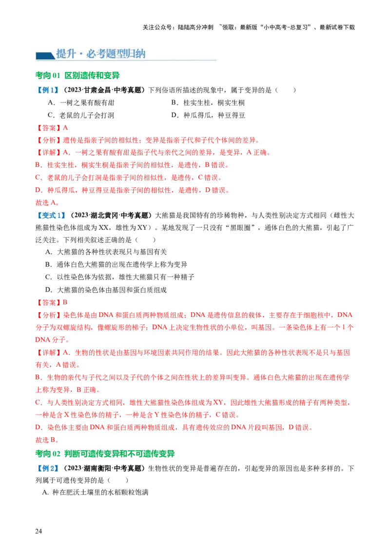 专题21生物的遗传和变异（讲义）（解析版）_02中考总复习（2026版更新中）_08-生物-中考总复习_2024年中考复习资料_一轮复习_❤2024年中考生物一轮复习讲练测（全国通用）_讲义