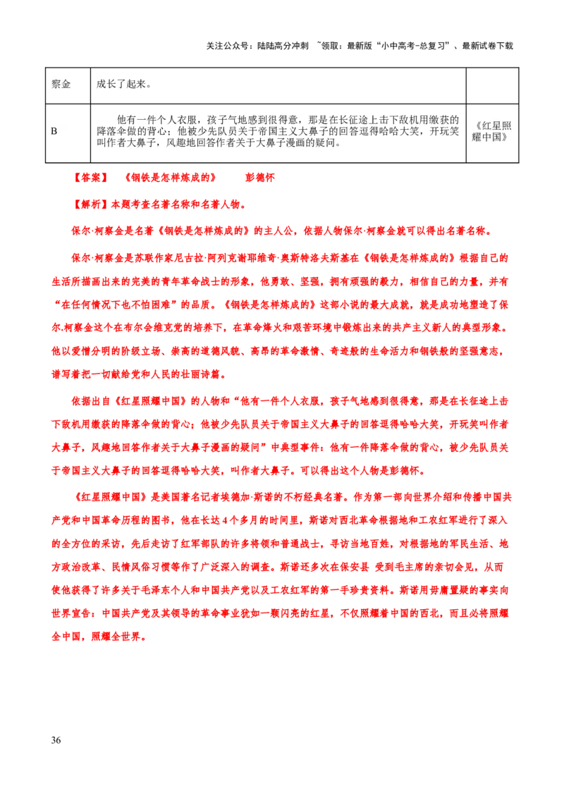 专题21《钢铁是怎么样炼成的》（知识梳理+练习）（解析版）_02中考总复习（2026版更新中）_01-语文-中考总复习_2025年中考资料_备战2025年中考语文一轮复习考点突破（全国通用）