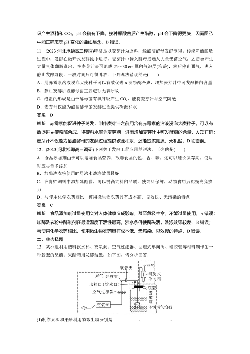 2024年高考生物一轮复习（新人教版）第10单元　第1课时　传统发酵技术的应用、发酵工程及其应用_09高考生物_2024年新高考资料_1.2024一轮复习_2024年高考生物一轮复习讲义（新人教版）
