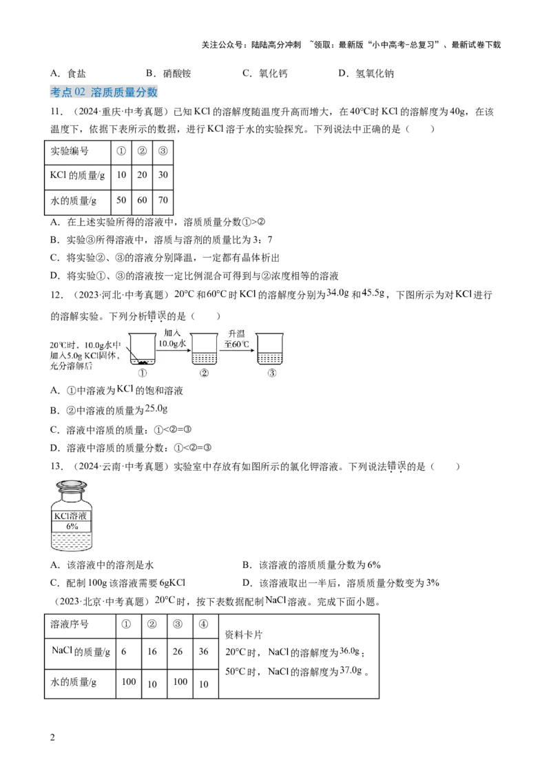专题06溶液（原卷版）-好题汇编三年（2022-2024）中考化学真题分类汇编（全国通用）_02中考总复习（2026版更新中）_05-化学-中考总复习_2025年中考复习资料