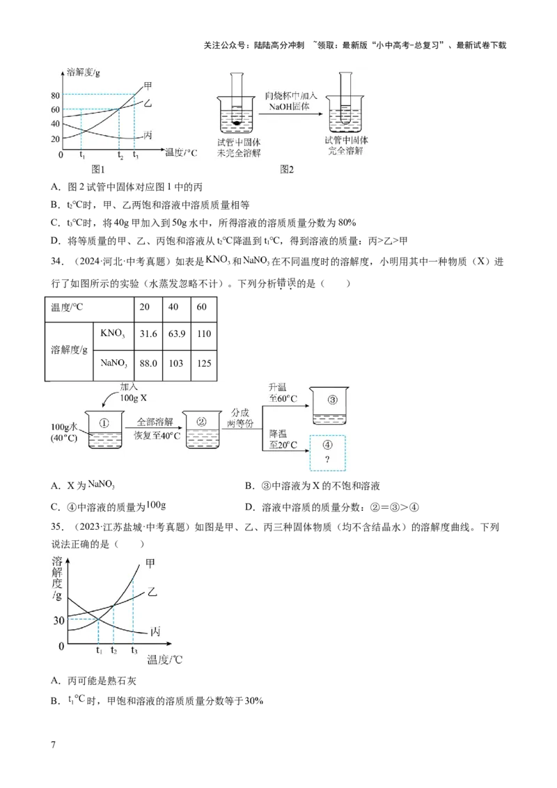 专题06溶液（原卷版）-好题汇编三年（2022-2024）中考化学真题分类汇编（全国通用）_02中考总复习（2026版更新中）_05-化学-中考总复习_2025年中考复习资料