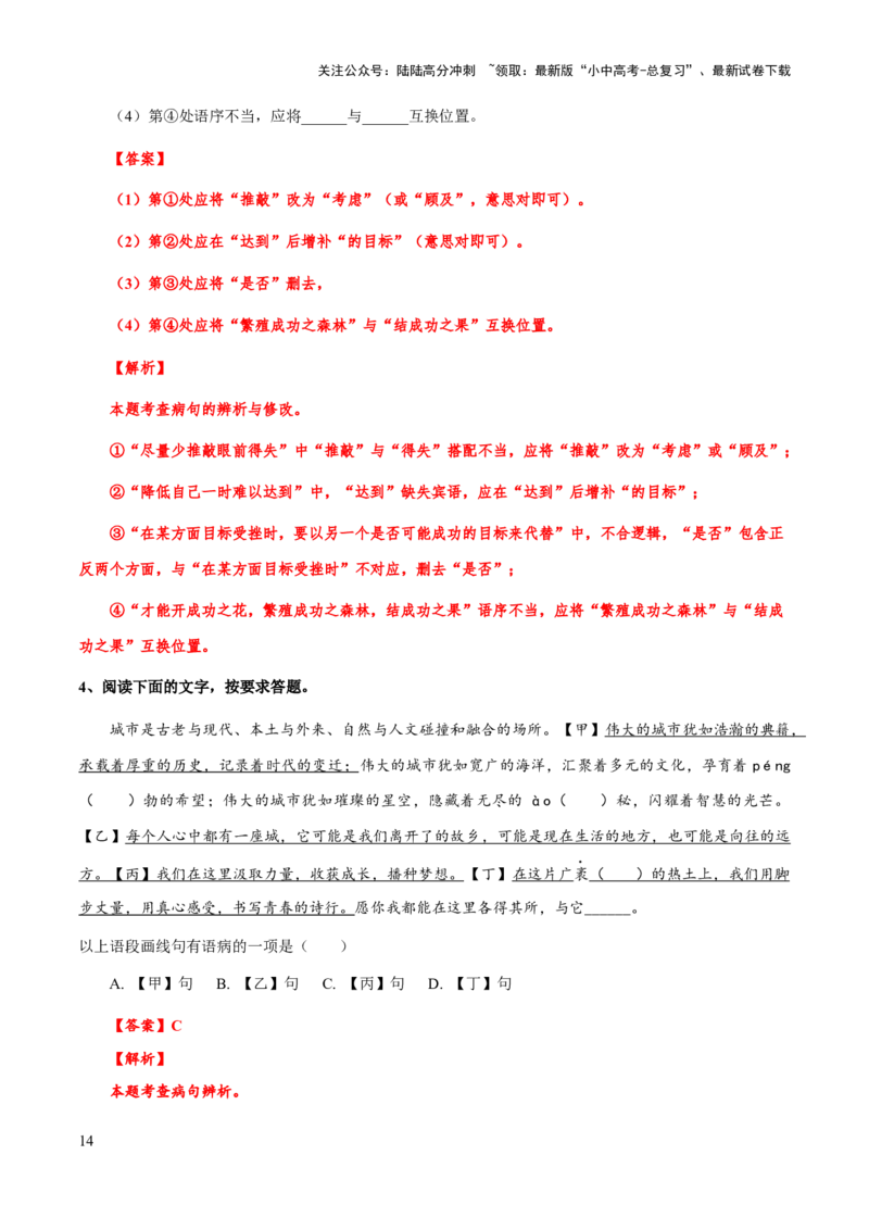 专题06病句类型、辨析与修改(解析版）_02中考总复习（2026版更新中）_01-语文-中考总复习_2025年中考资料_备战2025年中考语文一轮复习考点突破（全国通用）