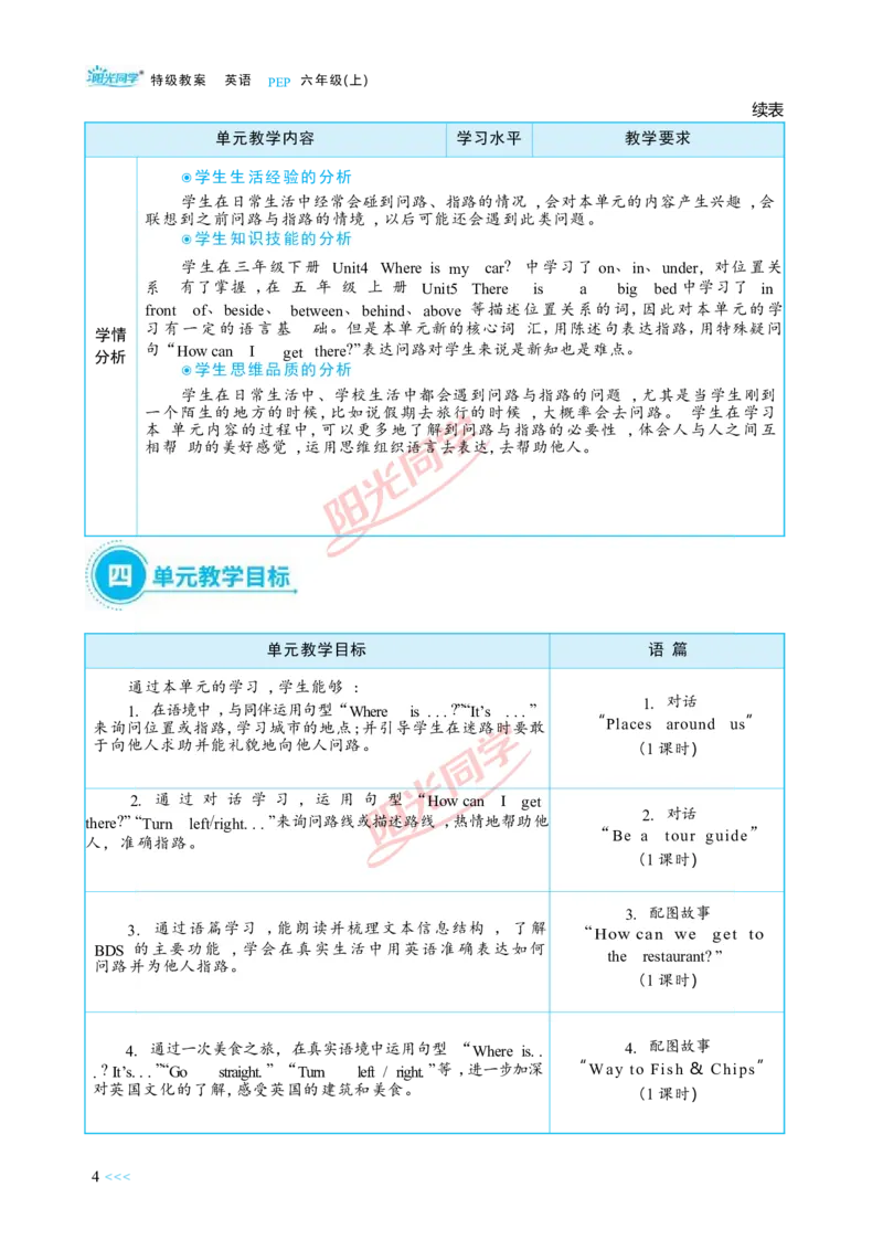 教案正文6上_Unit1_26春四年级上下册人教版_四上英语合集人教版PEP英语四年级上册新教材（教学视频+课件+动画+音频+练习+教案）_19同步教案课件_人教pep3_3-6上册