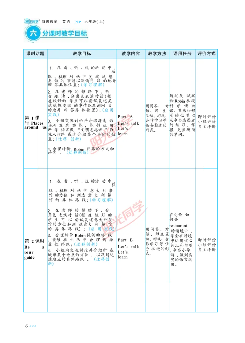 教案正文6上_Unit1_26春四年级上下册人教版_四上英语合集人教版PEP英语四年级上册新教材（教学视频+课件+动画+音频+练习+教案）_19同步教案课件_人教pep3_3-6上册