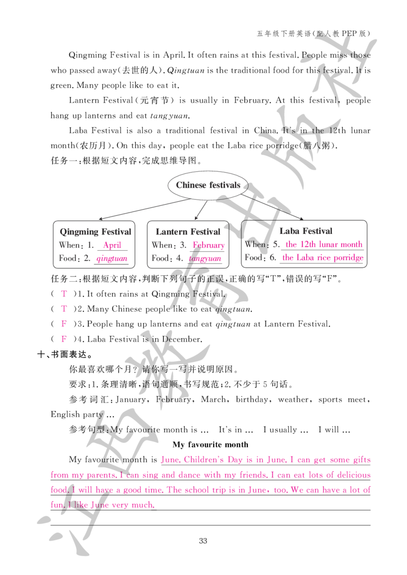 （参考答案）英语作业本（配人教PEP版）五年级下册_26春四年级上下册人教版_四上英语合集人教版PEP英语四年级上册新教材（教学视频+课件+动画+音频+练习+教案）_17练习资料