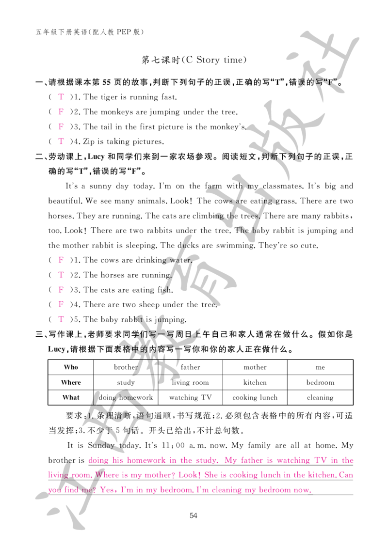 （参考答案）英语作业本（配人教PEP版）五年级下册_26春四年级上下册人教版_四上英语合集人教版PEP英语四年级上册新教材（教学视频+课件+动画+音频+练习+教案）_17练习资料