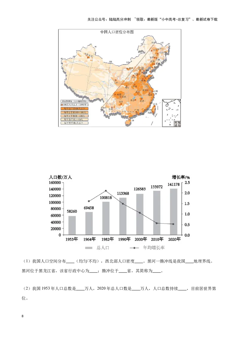 专题16中国的人口和民族-备战2024年中考地理识图速记手册与变式演练（全国通用）（原卷版）_02中考总复习（2026版更新中）_09-地理-中考总复习_2024年中考复习资料_专项复习资料