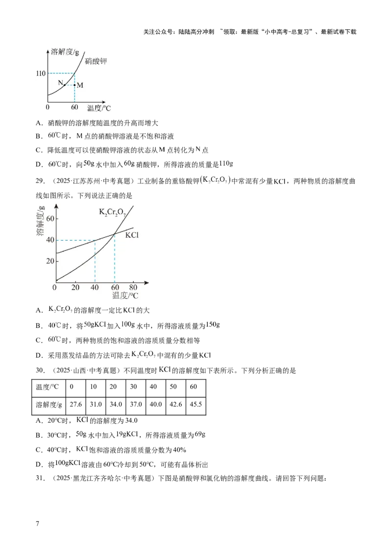专题06溶液（原卷版）_02中考总复习（2026版更新中）_05-化学-中考总复习_2026年中考复习（更新中）_好题汇编三年（2023-2025）中考化学真题分类汇编（全国通用）