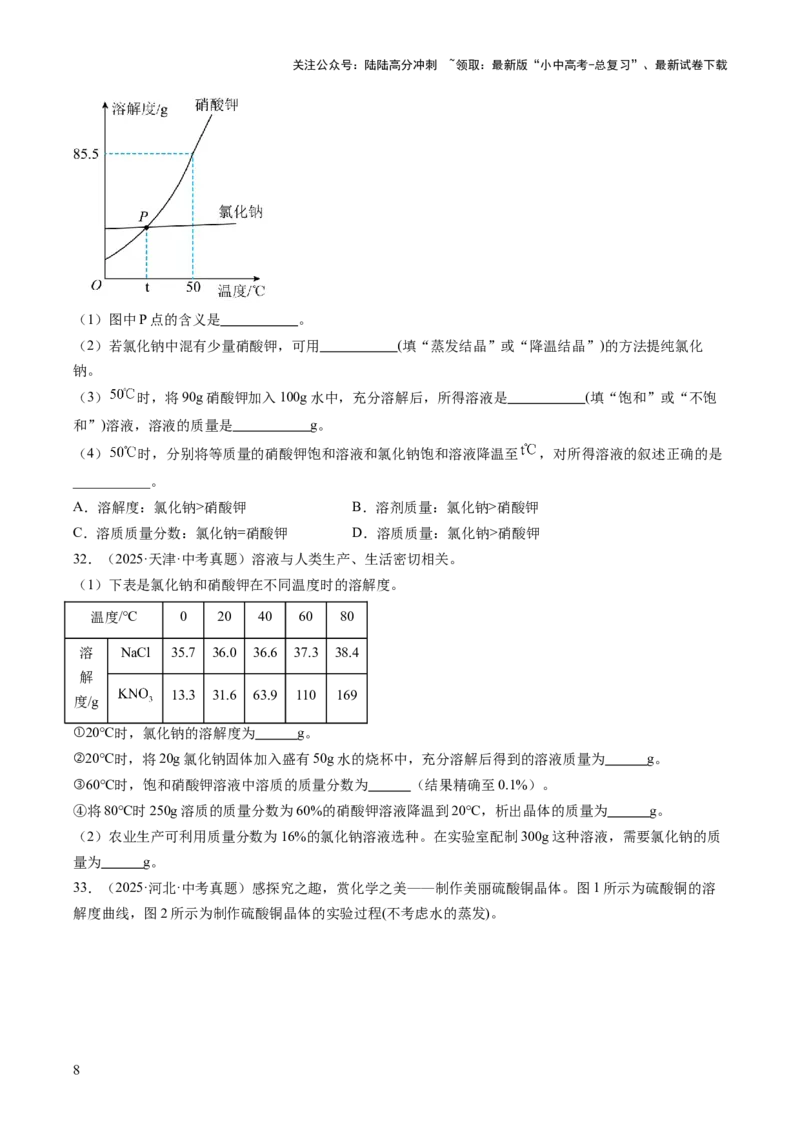 专题06溶液（原卷版）_02中考总复习（2026版更新中）_05-化学-中考总复习_2026年中考复习（更新中）_好题汇编三年（2023-2025）中考化学真题分类汇编（全国通用）