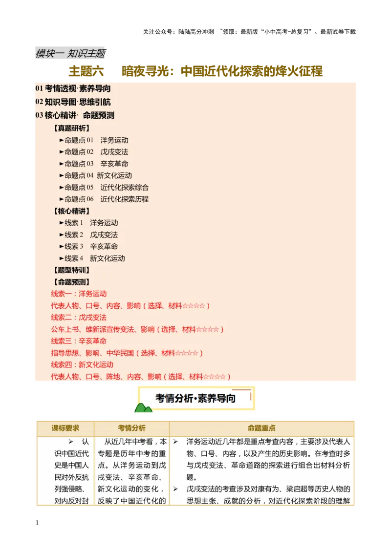 专题06暗夜寻光：中国近代化探索的烽火征程（讲练）（解析版）_02中考总复习（2026版更新中）_06-历史-中考总复习_2025年中考复习资料_2025中考二轮课件ppt+讲义+练习历史_讲义+练习
