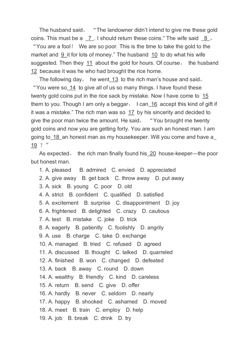 2023届高考英语备考一轮复习阅读理解完形填空语法填空分类综合训练（含答案）_03高考英语_通用版（老高考）复习资料_2023年复习资料_二轮复习