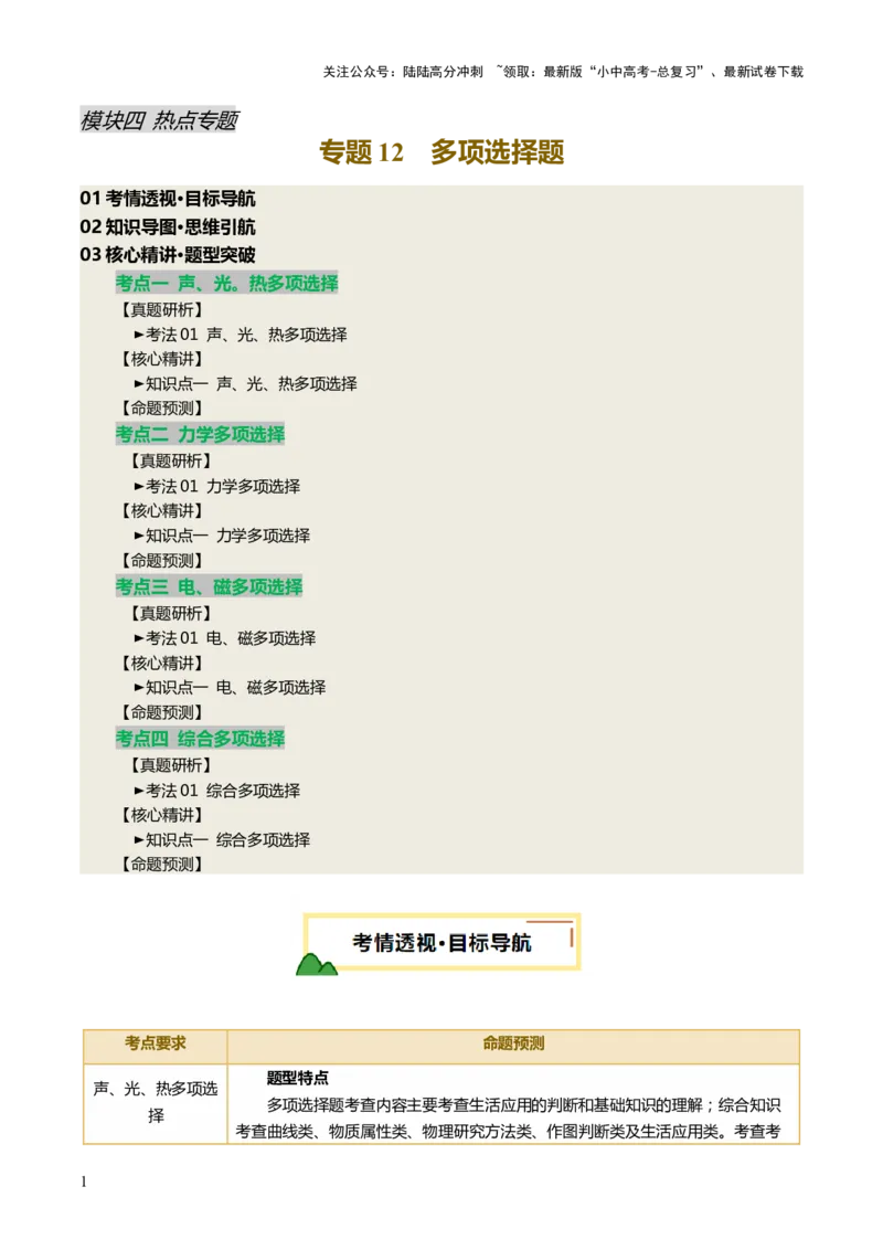 专题12多项选择题（讲练）（原卷版）_02中考总复习（2026版更新中）_04-物理-中考总复习_2025年中考复习资料_2025中考二轮课件ppt+讲义+练习物理_讲义+练习