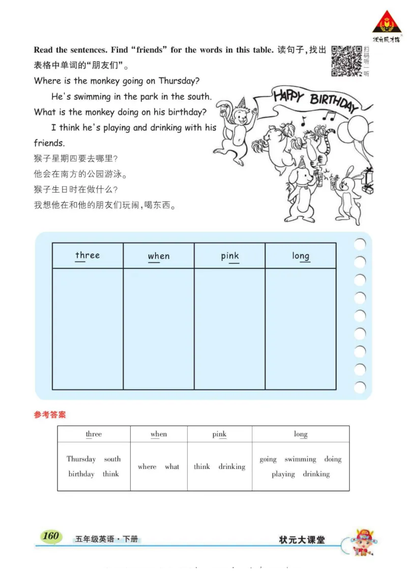 状元大课堂五年级下册英语人教PEP版学生用书_26春四年级上下册人教版_四上英语合集人教版PEP英语四年级上册新教材（教学视频+课件+动画+音频+练习+教案）_17练习资料_《状元导学案》