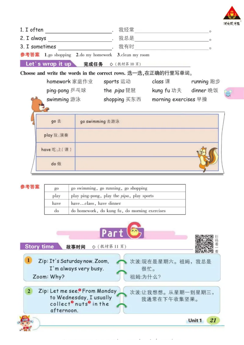 状元大课堂五年级下册英语人教PEP版学生用书_26春四年级上下册人教版_四上英语合集人教版PEP英语四年级上册新教材（教学视频+课件+动画+音频+练习+教案）_17练习资料_《状元导学案》