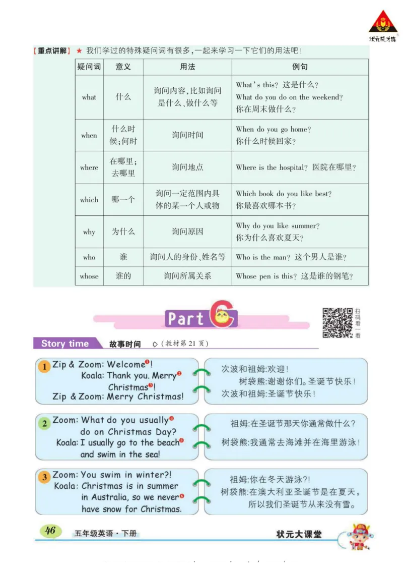 状元大课堂五年级下册英语人教PEP版学生用书_26春四年级上下册人教版_四上英语合集人教版PEP英语四年级上册新教材（教学视频+课件+动画+音频+练习+教案）_17练习资料_《状元导学案》