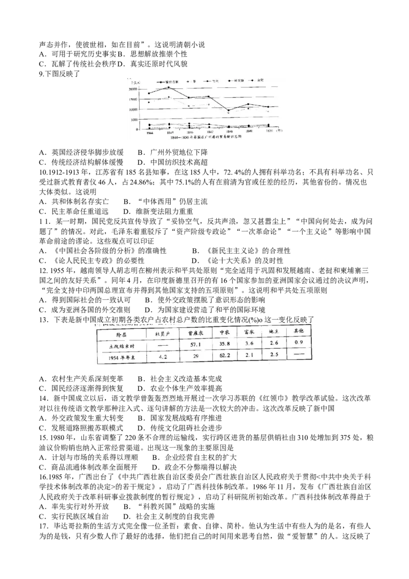 2022-2023学年江西省省重点校联盟高三上学期入学摸底联考历史试卷(word版含解析）_07高考历史_历史高考模拟题_旧高考_2023年