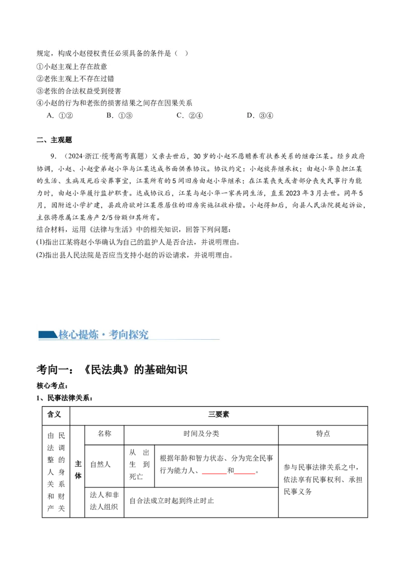 专题13法律规定的民事权利与义务（讲义）（原卷版）_8.2025政治总复习_2024年新高考资料_2.2024二轮复习_2024年高考政治二轮复习讲练测（新教材新高考）