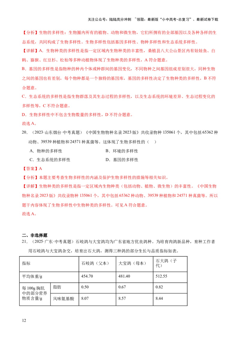专题10生物进化与生物多样性的保护（全国通用）（解析版）_02中考总复习（2026版更新中）_08-生物-中考总复习_2026年中考复习（更新中）