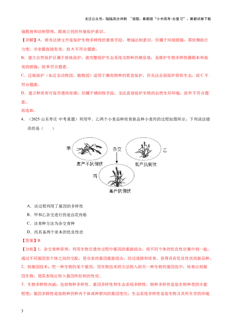 专题10生物进化与生物多样性的保护（全国通用）（解析版）_02中考总复习（2026版更新中）_08-生物-中考总复习_2026年中考复习（更新中）