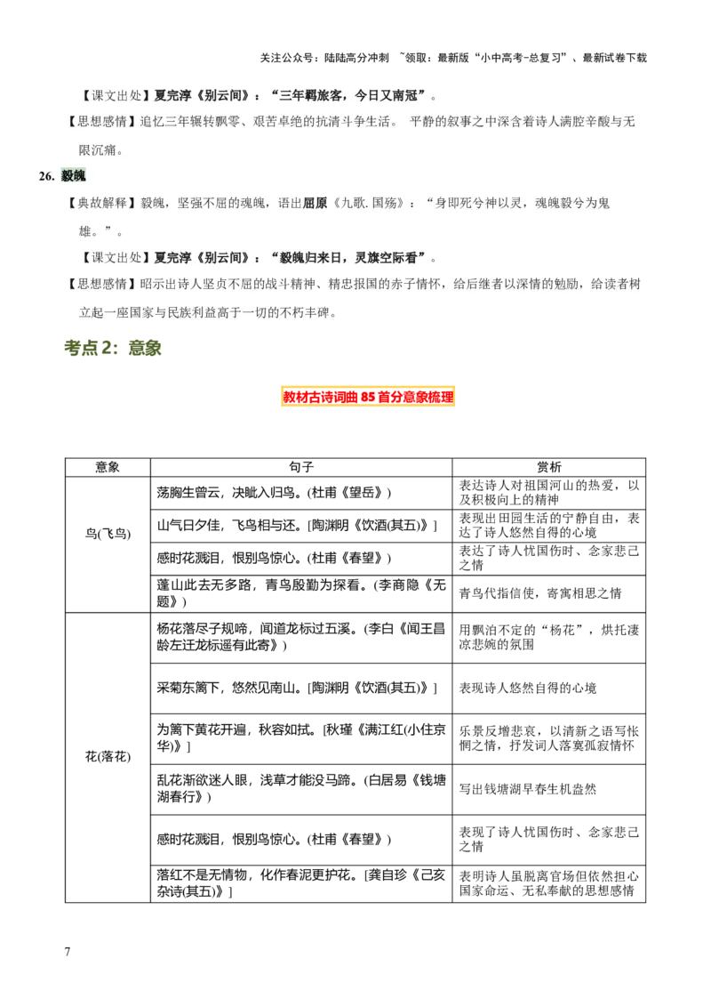 专题20古诗词鉴赏之典故、意象及表现手法（2份思维导图+考点分类梳理+考点分册梳理+3大考点突破方法）（原卷版）_02中考总复习（2026版更新中）_01-语文-中考总复习_2025年中考资料