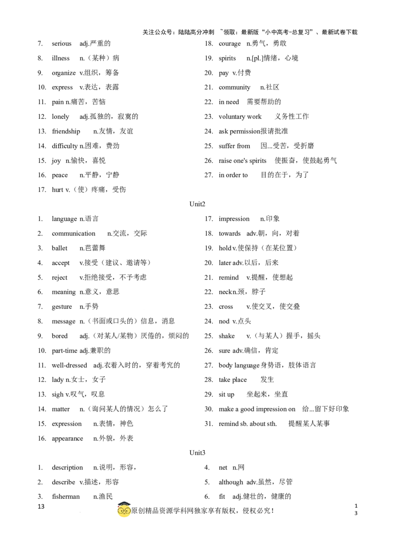 专题1初中英语牛津深圳版单词表(按单元顺序)(七年级至九年级（背诵版）_02中考总复习（2026版更新中）_03-英语-中考总复习_2024年中考复习资料_一轮复习_单词表