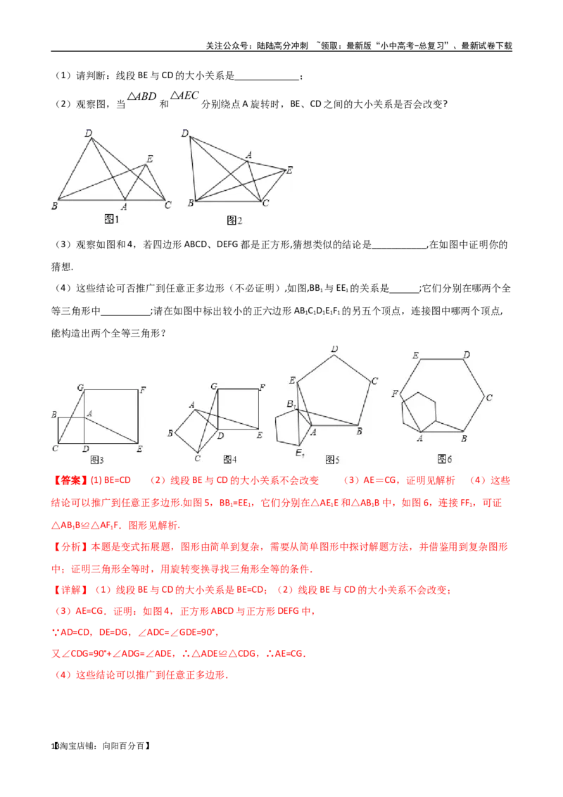 专题15全等与相似模型-手拉手模型（解析版）_02中考总复习（2026版更新中）_02-数学-中考总复习_2024年中考复习资料_专项复习资料_答案解析版