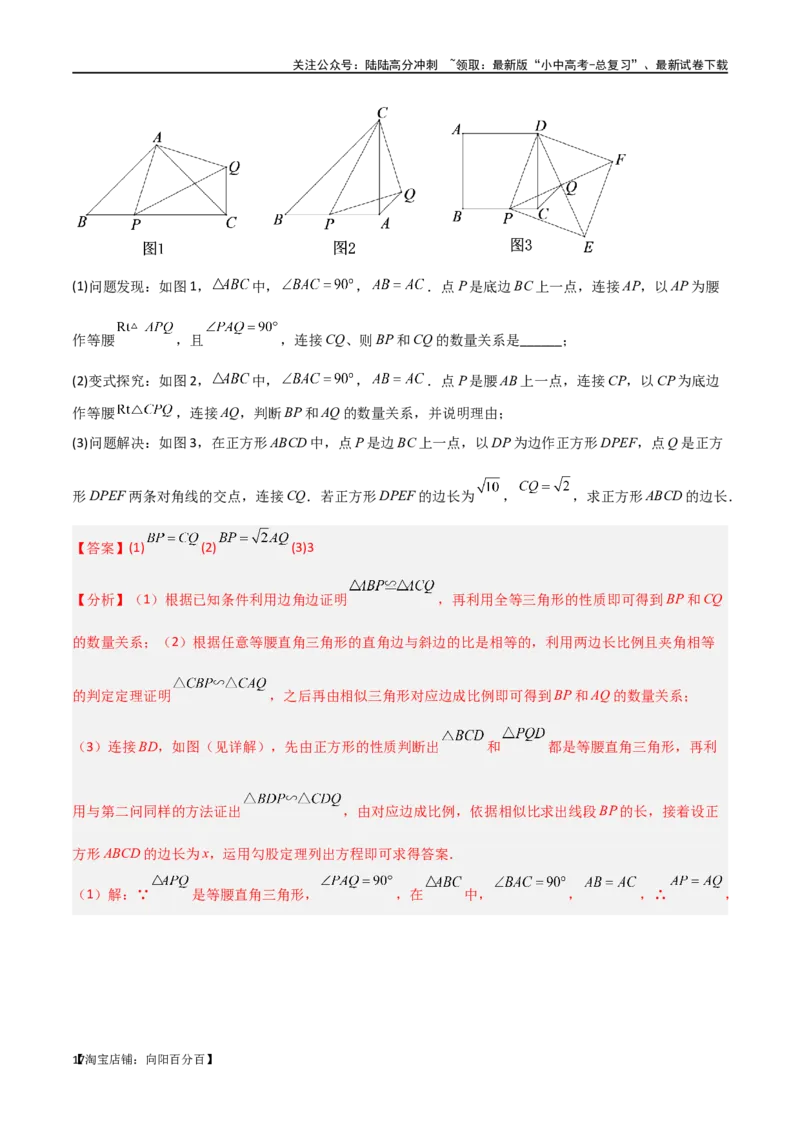 专题15全等与相似模型-手拉手模型（解析版）_02中考总复习（2026版更新中）_02-数学-中考总复习_2024年中考复习资料_专项复习资料_答案解析版