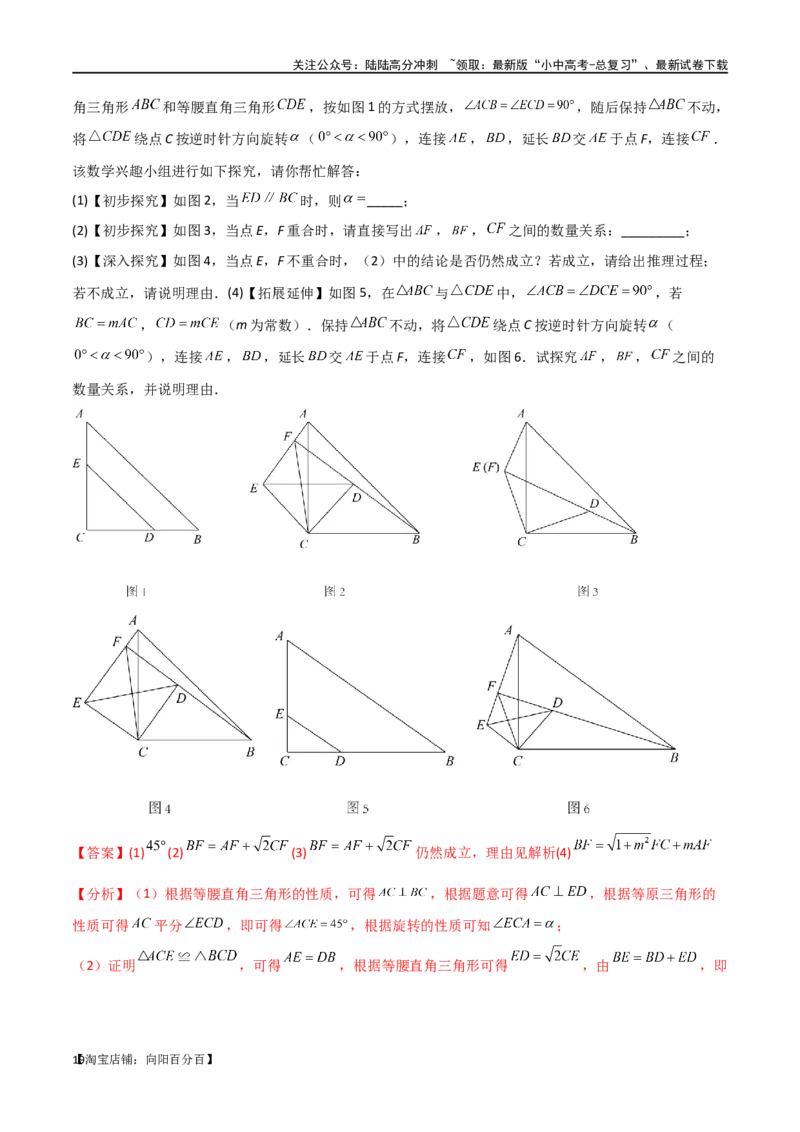 专题15全等与相似模型-手拉手模型（解析版）_02中考总复习（2026版更新中）_02-数学-中考总复习_2024年中考复习资料_专项复习资料_答案解析版