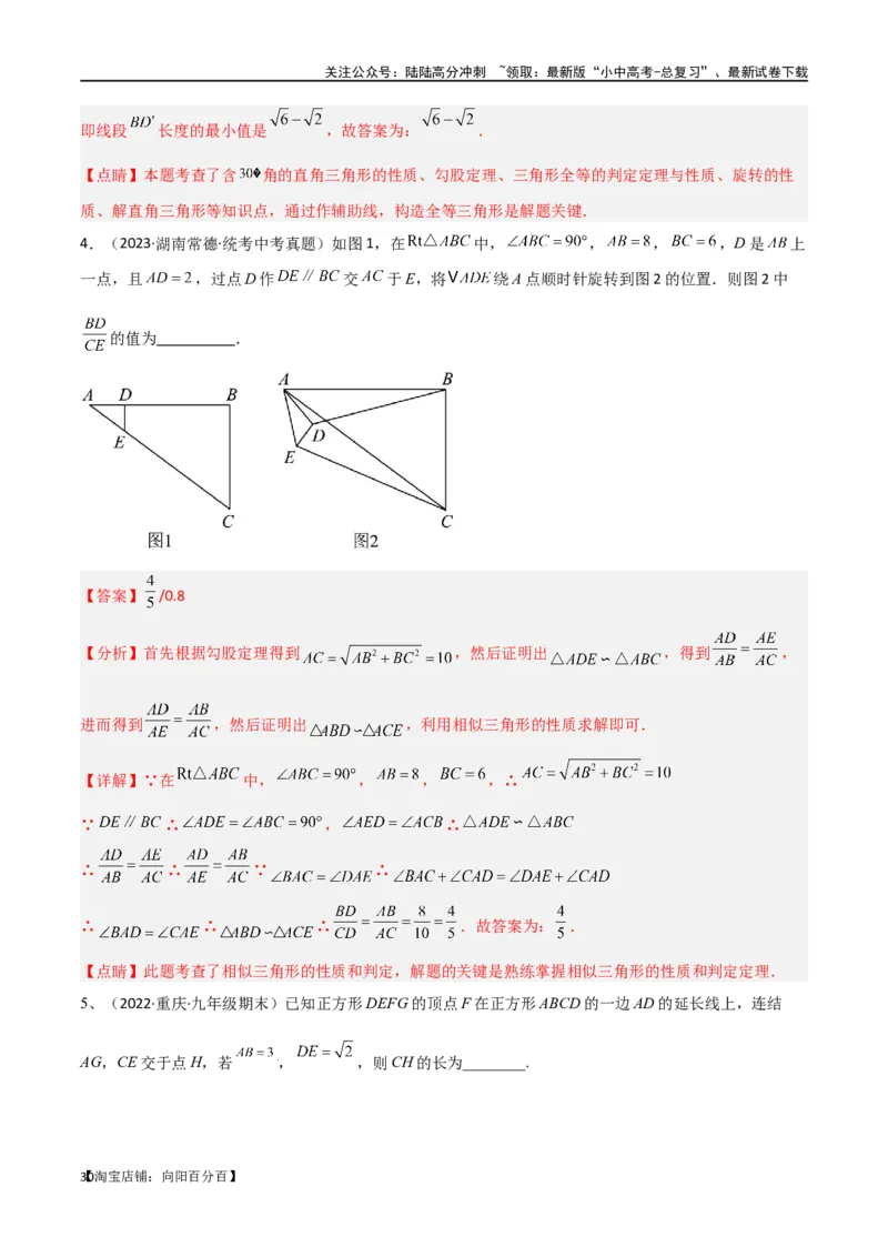 专题15全等与相似模型-手拉手模型（解析版）_02中考总复习（2026版更新中）_02-数学-中考总复习_2024年中考复习资料_专项复习资料_答案解析版