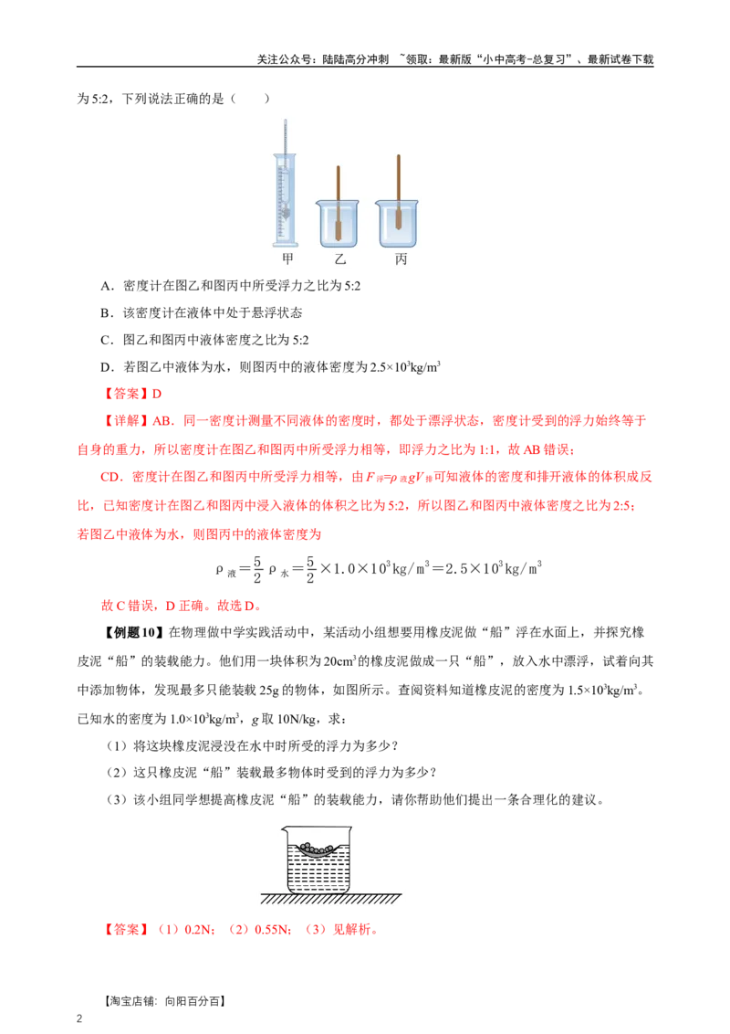 专题10浮力（知识梳理+典例+练习）-2024物理中考一轮复习精品资料（教师版）_02中考总复习（2026版更新中）_04-物理-中考总复习_2024年中考复习资料_一轮复习_配套练习