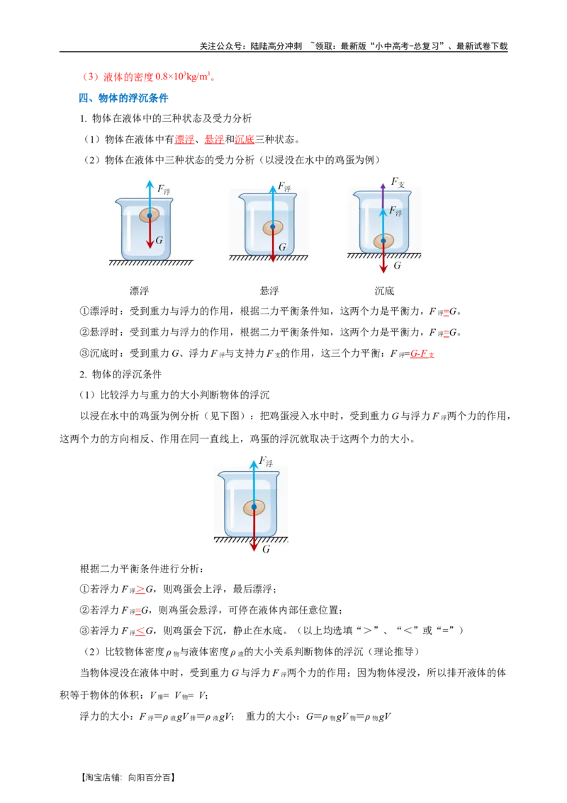专题10浮力（知识梳理+典例+练习）-2024物理中考一轮复习精品资料（教师版）_02中考总复习（2026版更新中）_04-物理-中考总复习_2024年中考复习资料_一轮复习_配套练习
