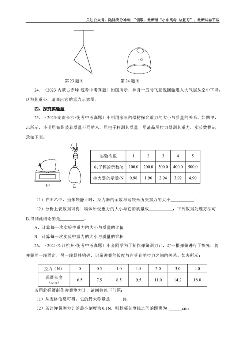 专题07力（真题训练）-物理中考一轮复习精品资料（原卷版）_02中考总复习（2026版更新中）_04-物理-中考总复习_2024年中考复习资料_一轮复习_更新2024年中考物理一轮复习精品资料