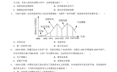 专题15近代经济、社会生活与教育文化事业的发展（原卷版）_02中考总复习（2026版更新中）_06-历史-中考总复习_2024年中考复习资料_一轮复习_配套练习