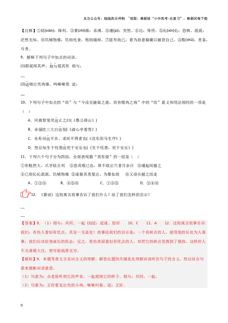 专题08：文言文阅读之拓展探究(练习）解析版_02中考总复习（2026版更新中）_01-语文-中考总复习_2026年中考复习（更新中）