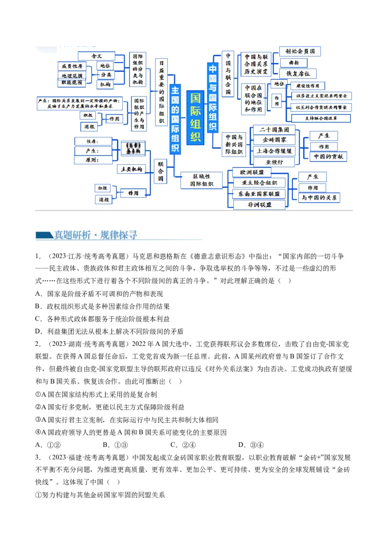 专题11国家与国际组织（讲义）（原卷版）_8.2025政治总复习_2024年新高考资料_2.2024二轮复习_2024年高考政治二轮复习讲练测（新教材新高考）