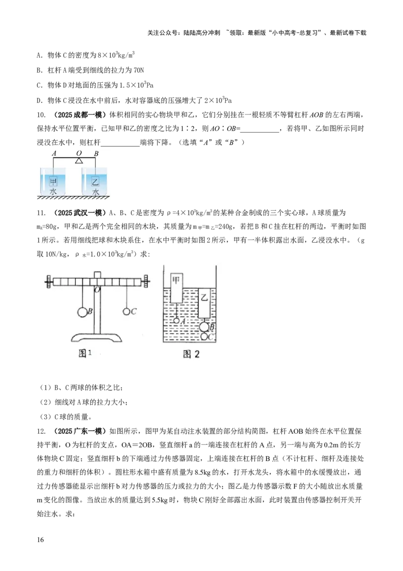 专题13力学体系内综合计算（原卷版）_02中考总复习（2026版更新中）_04-物理-中考总复习_2025年中考复习资料_2025年中考物理答题方法模板