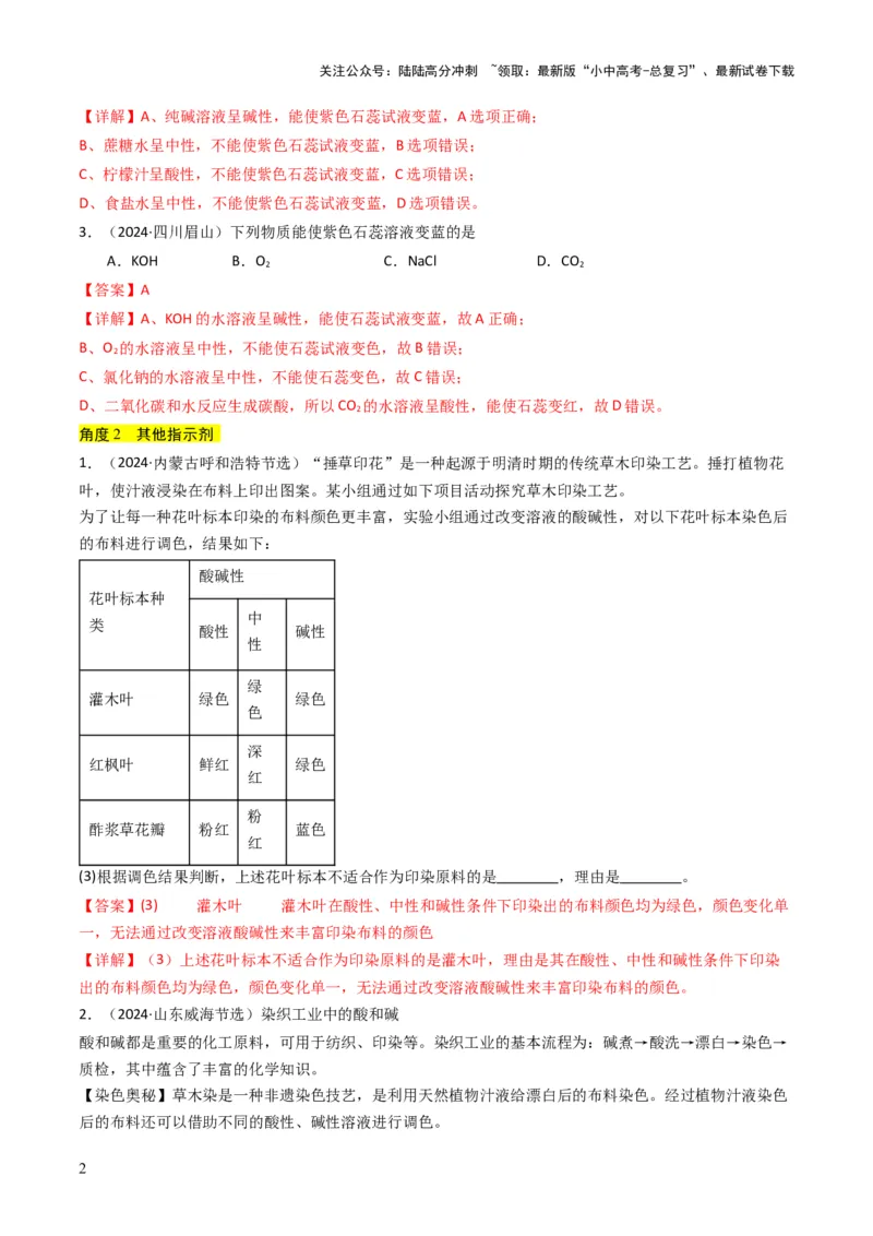 专题06常见的酸和碱（解析版）_02中考总复习（2026版更新中）_05-化学-中考总复习_2025年中考复习资料_备战2025年中考化学真题题源解密