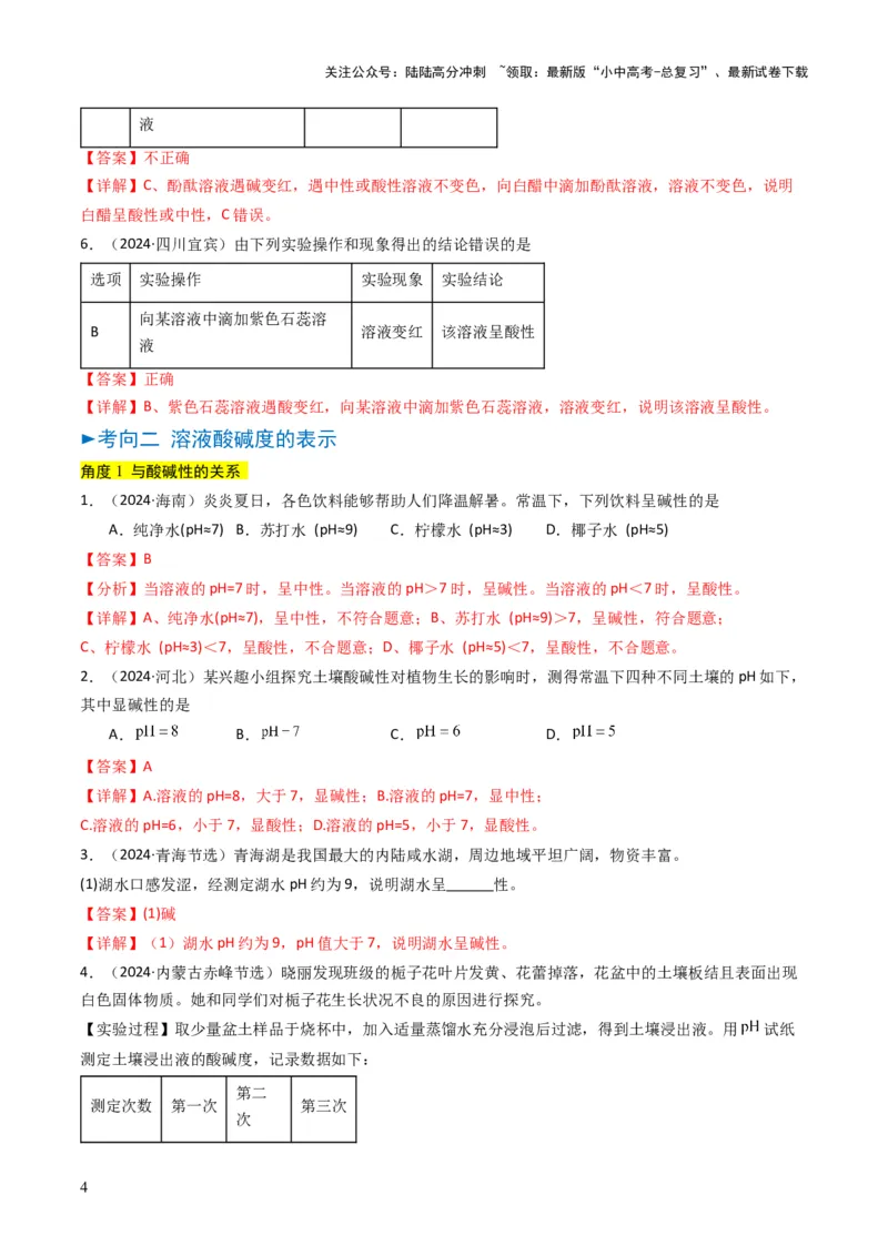 专题06常见的酸和碱（解析版）_02中考总复习（2026版更新中）_05-化学-中考总复习_2025年中考复习资料_备战2025年中考化学真题题源解密