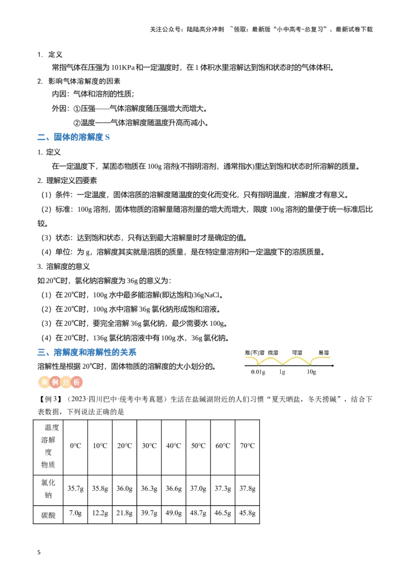 专题06溶液（解析版）_02中考总复习（2026版更新中）_05-化学-中考总复习_2024年中考复习资料_一轮复习资料_完口袋书2024年中考化学一轮复习知识清单_教师版（含答案解析）