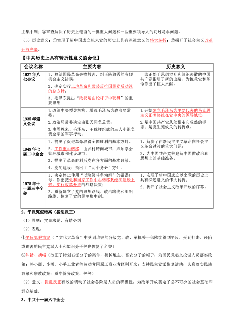 07+中国现代史：从中华人民共和国成立到社会主义现代化建设新时期+-背记手册高中历史全册最新核心知识必背清单（中外历史纲要上、下册）_07高考历史_2024年新高考资料