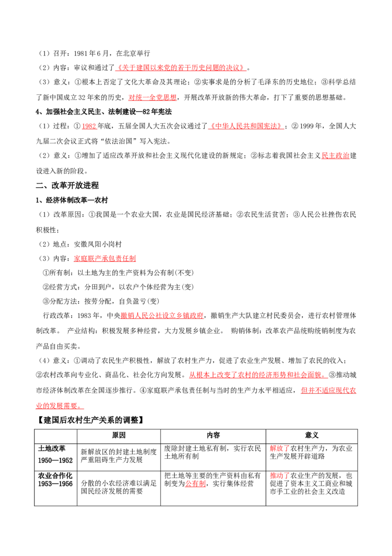 07+中国现代史：从中华人民共和国成立到社会主义现代化建设新时期+-背记手册高中历史全册最新核心知识必背清单（中外历史纲要上、下册）_07高考历史_2024年新高考资料