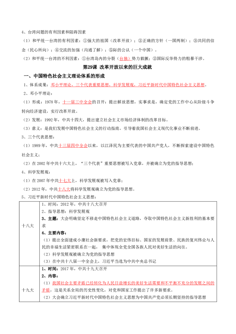 07+中国现代史：从中华人民共和国成立到社会主义现代化建设新时期+-背记手册高中历史全册最新核心知识必背清单（中外历史纲要上、下册）_07高考历史_2024年新高考资料
