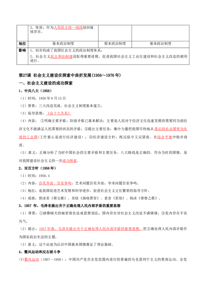 07+中国现代史：从中华人民共和国成立到社会主义现代化建设新时期+-背记手册高中历史全册最新核心知识必背清单（中外历史纲要上、下册）_07高考历史_2024年新高考资料