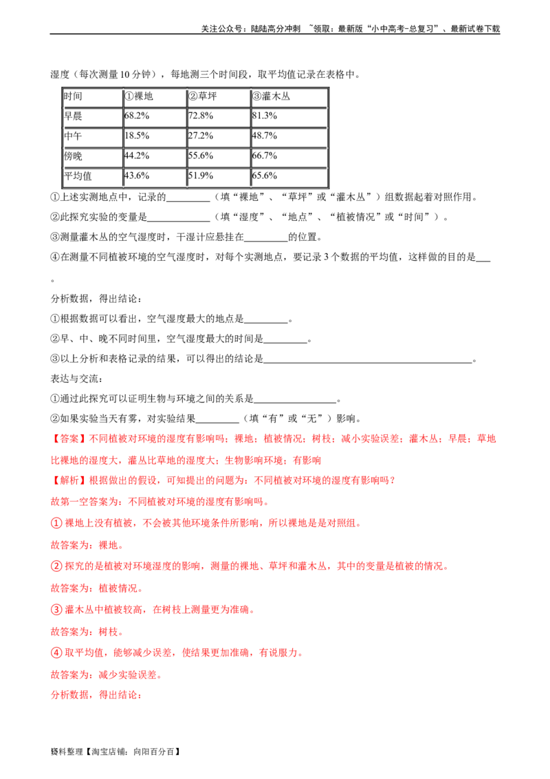 专题06绿色植物与生物圈中的水循环（习题精练）（解析版）_02中考总复习（2026版更新中）_08-生物-中考总复习_2024年中考复习资料_一轮复习_配套练习（原卷版+解析版）_答案解析版