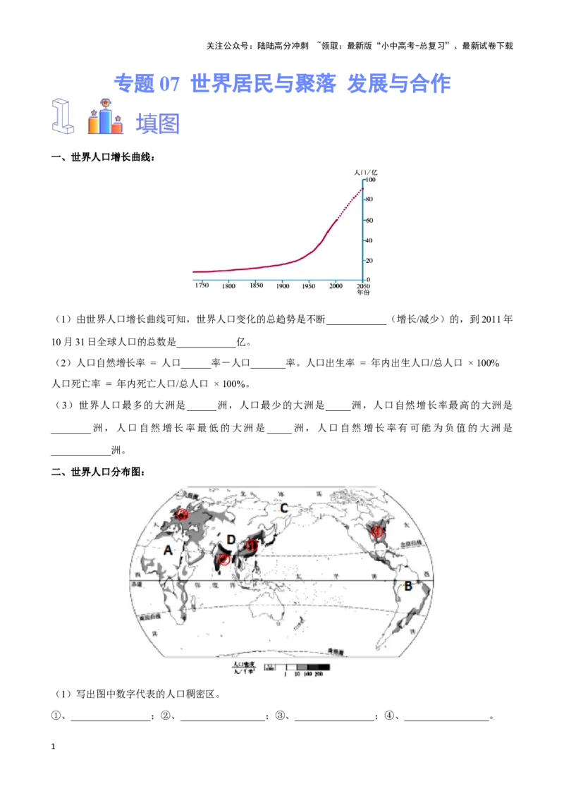 专题07世界居民与聚落发展与合作-备战2024年中考地理识图速记手册与变式演练（全国通用）（原卷版）_02中考总复习（2026版更新中）_09-地理-中考总复习_2024年中考复习资料_专项复习资料