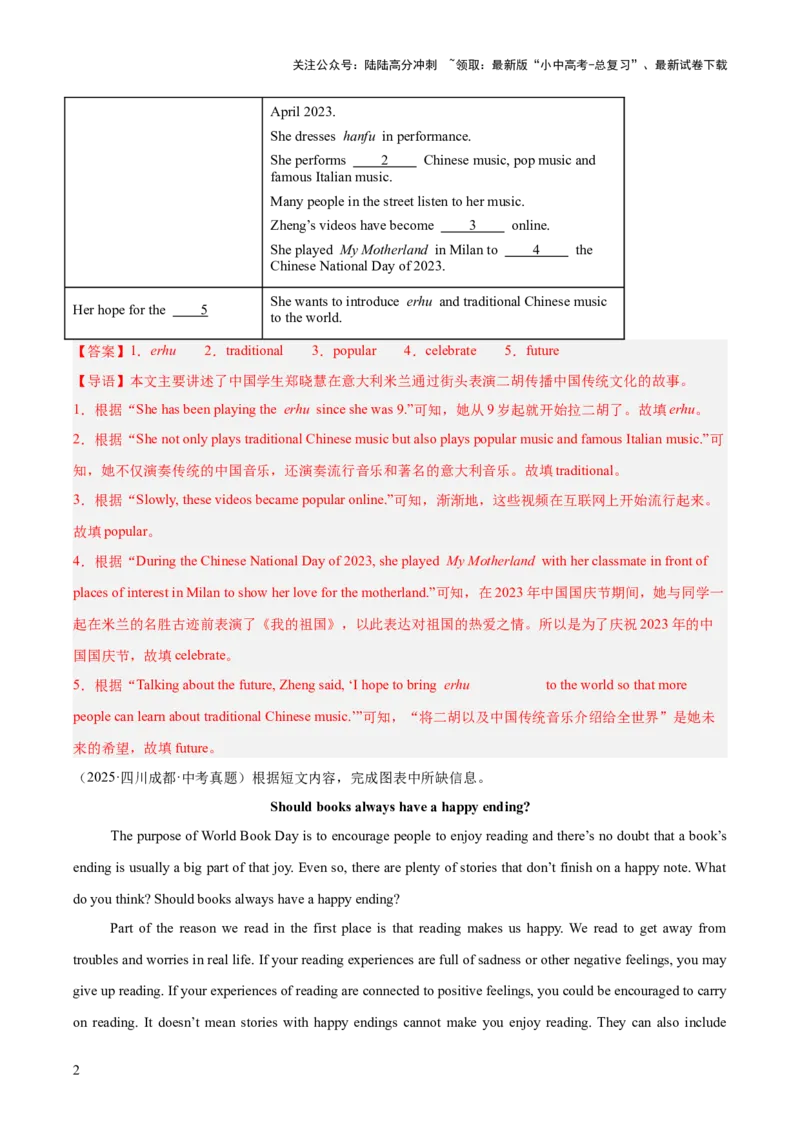 专题25任务型阅读考点3阅读填表（全国通用）（解析版）_02中考总复习（2026版更新中）_03-英语-中考总复习_2026年中考复习（更新中）