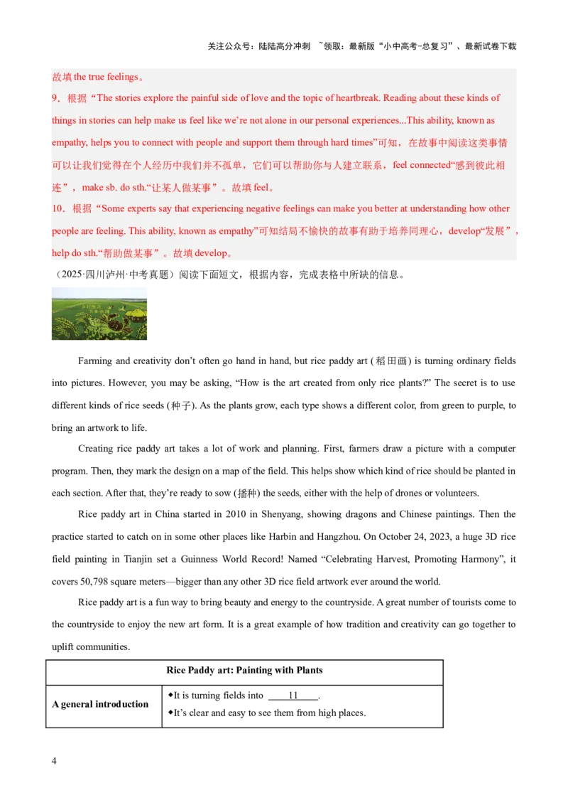专题25任务型阅读考点3阅读填表（全国通用）（解析版）_02中考总复习（2026版更新中）_03-英语-中考总复习_2026年中考复习（更新中）
